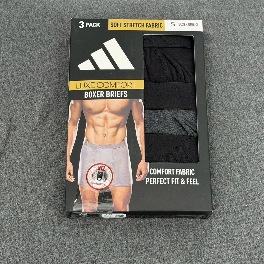 adidas Luxe Comfort Boxer Briefs 3 Pack Size S Black Gray Stretch Fabric